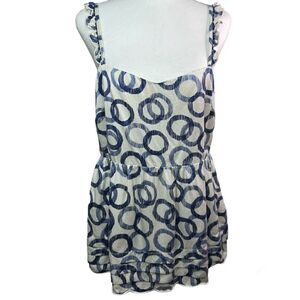 Juicy Couture 100% Silk Babydoll Strap Blue/White Blouse Top Size 8